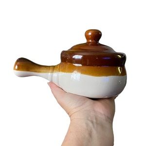 Vintage Stoneware Soup Bowls ,  Onion Soup Bowls Brown